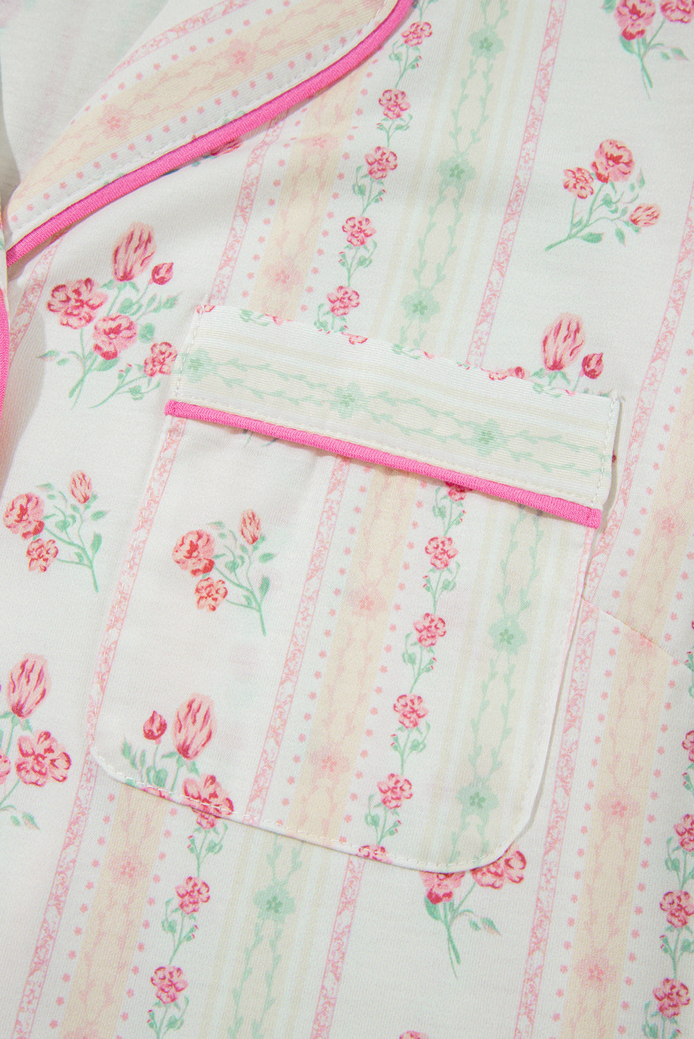 Beige Floral Print Contrast Piping Short Pajama Set