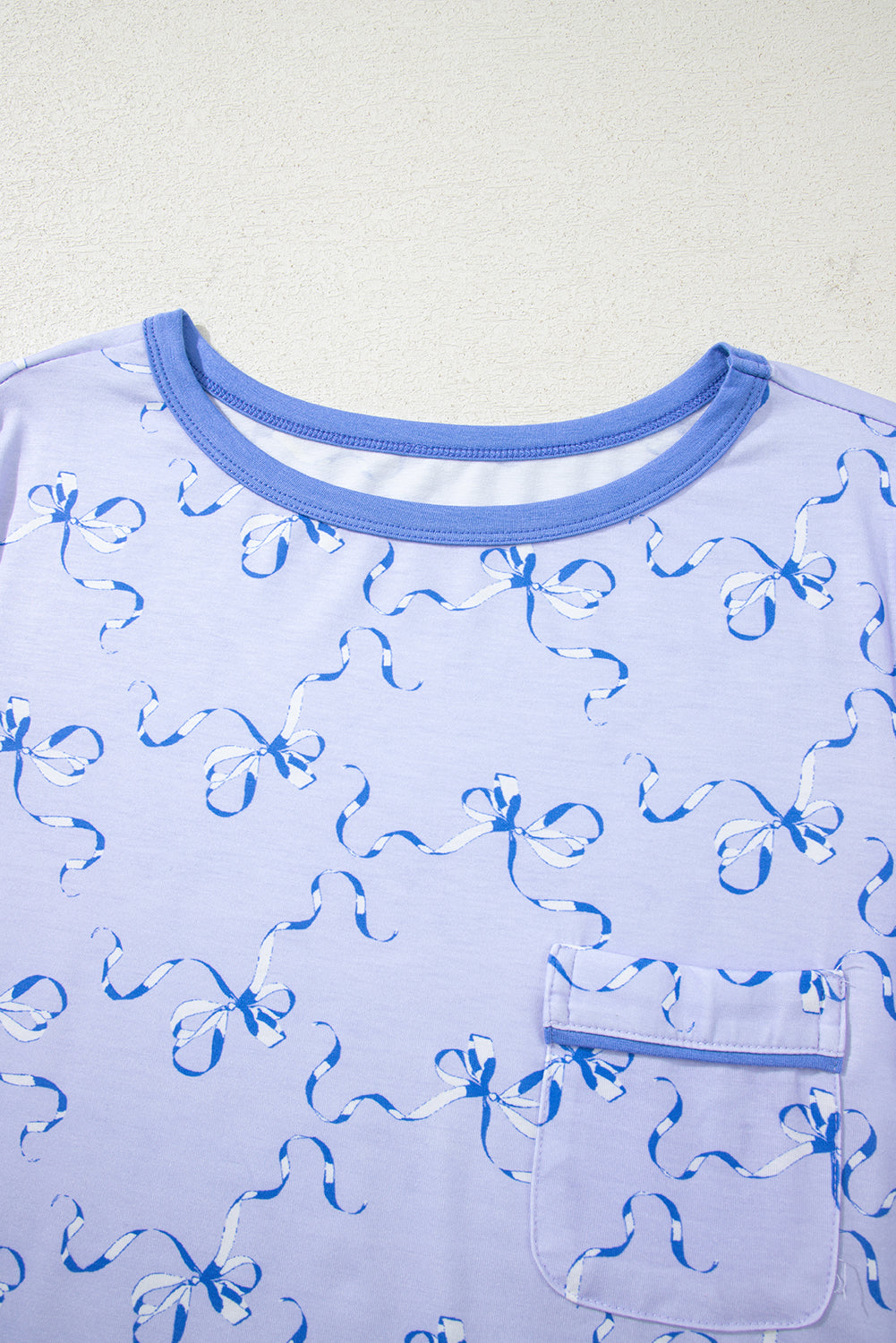 Sky Blue Bow Print Ruffled Short Lounge Set