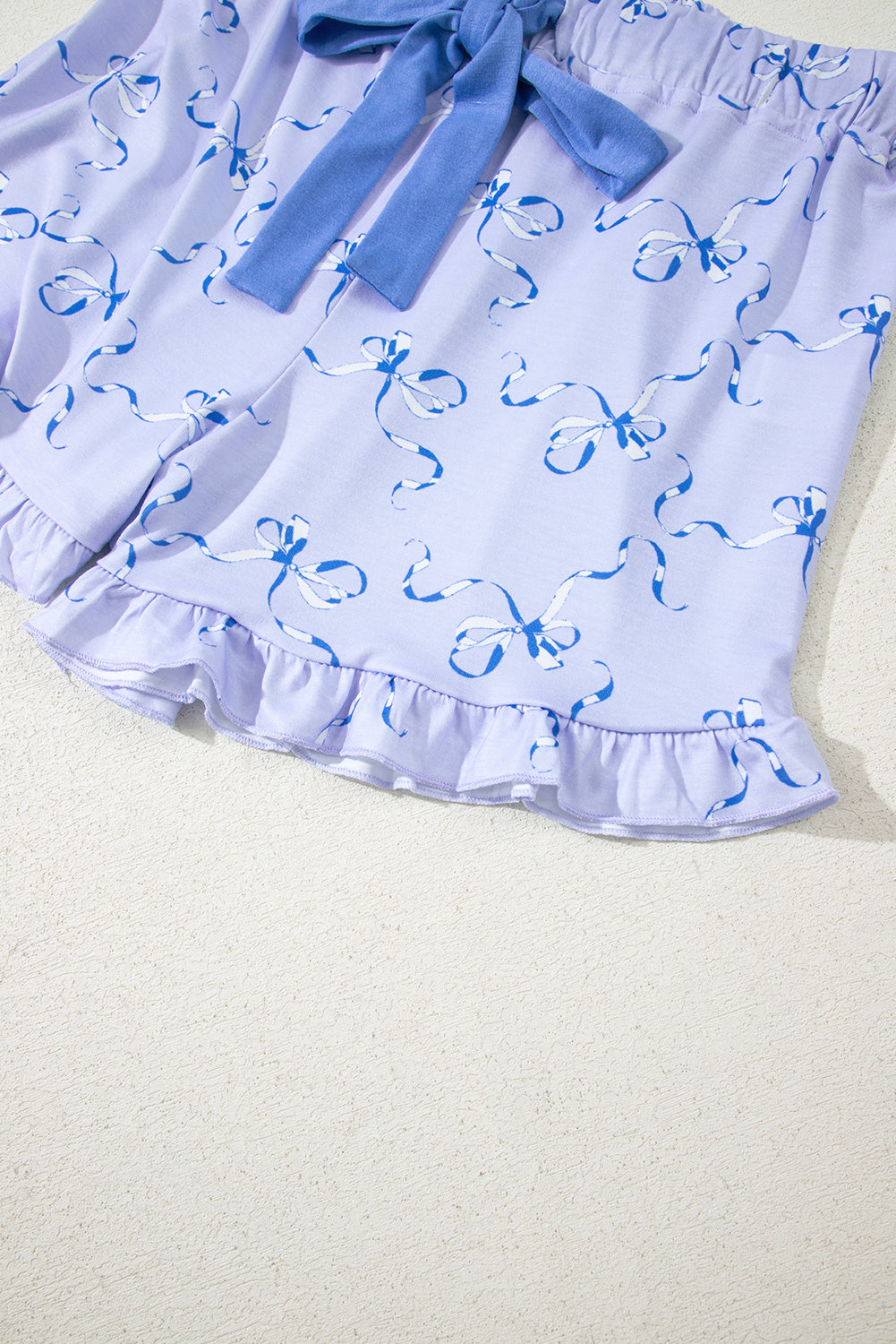 Sky Blue Bow Print Ruffled Short Lounge Set