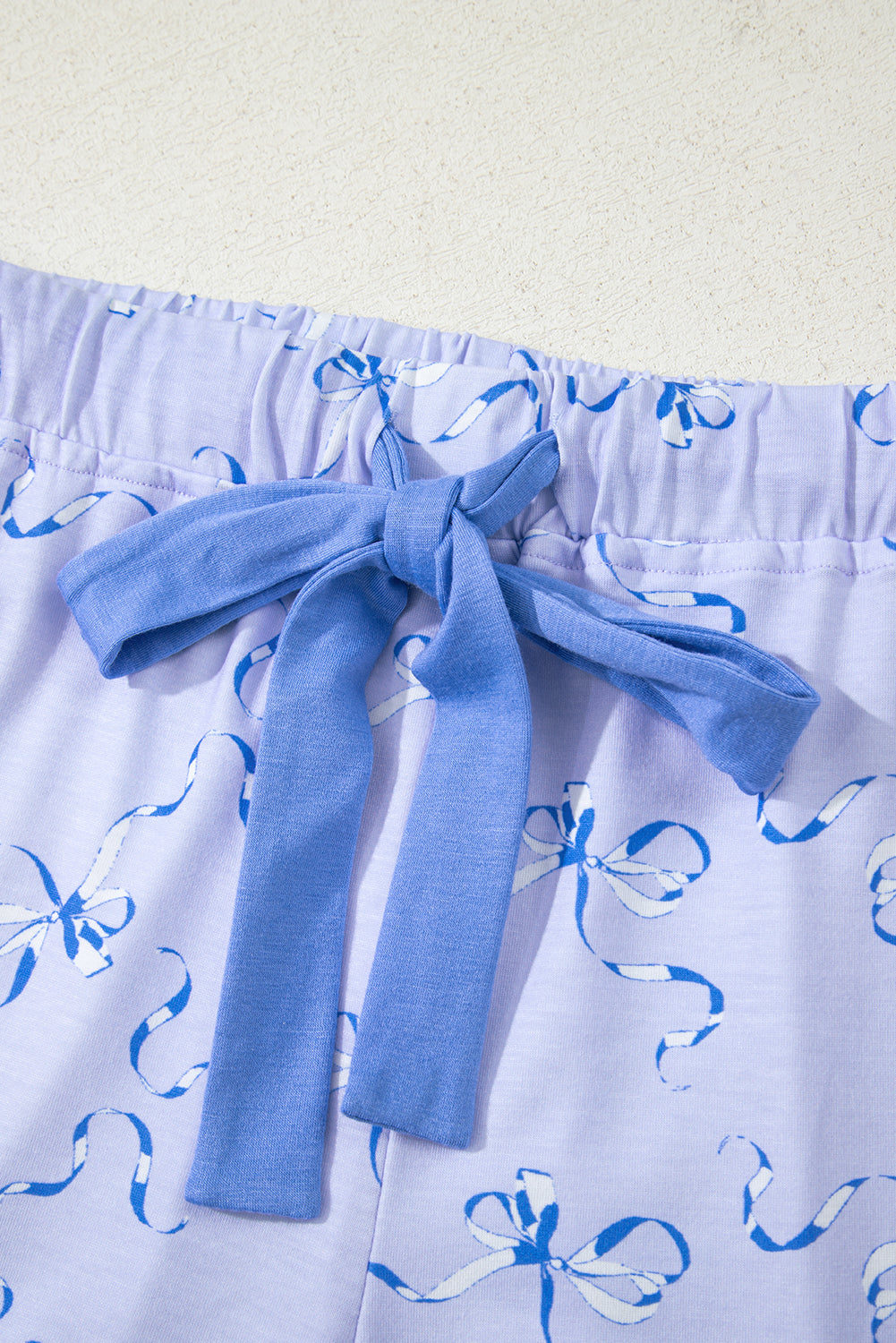 Sky Blue Bow Print Ruffled Short Lounge Set