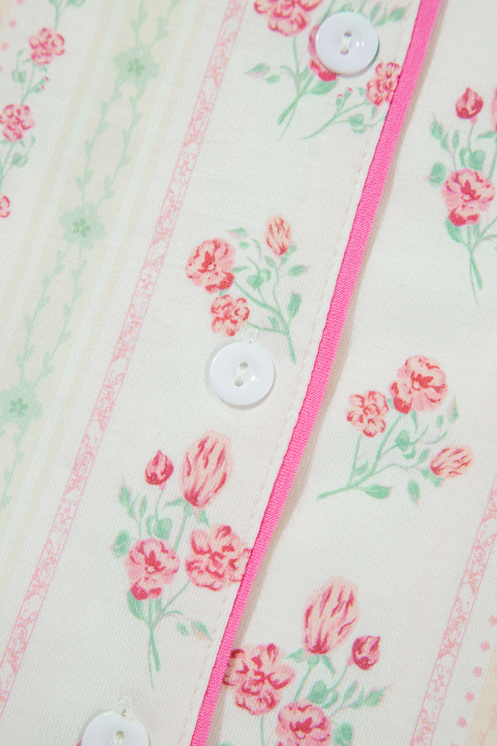 Beige Floral Print Contrast Piping Short Pajama Set