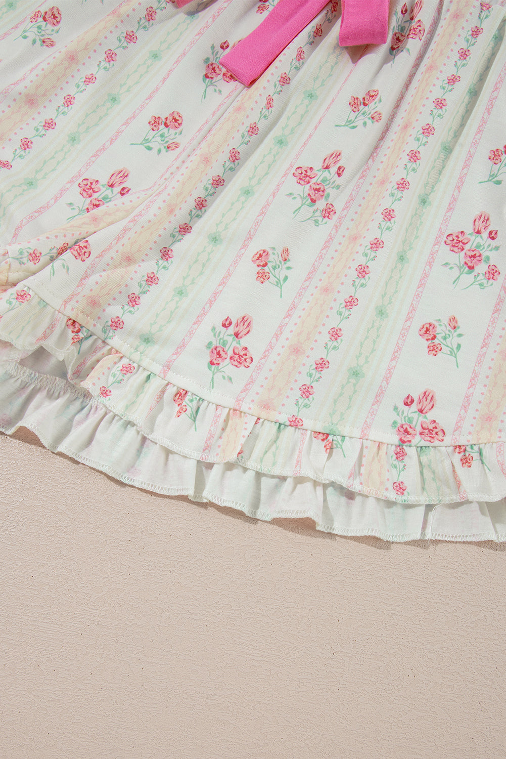 Beige Floral Print Contrast Piping Short Pajama Set