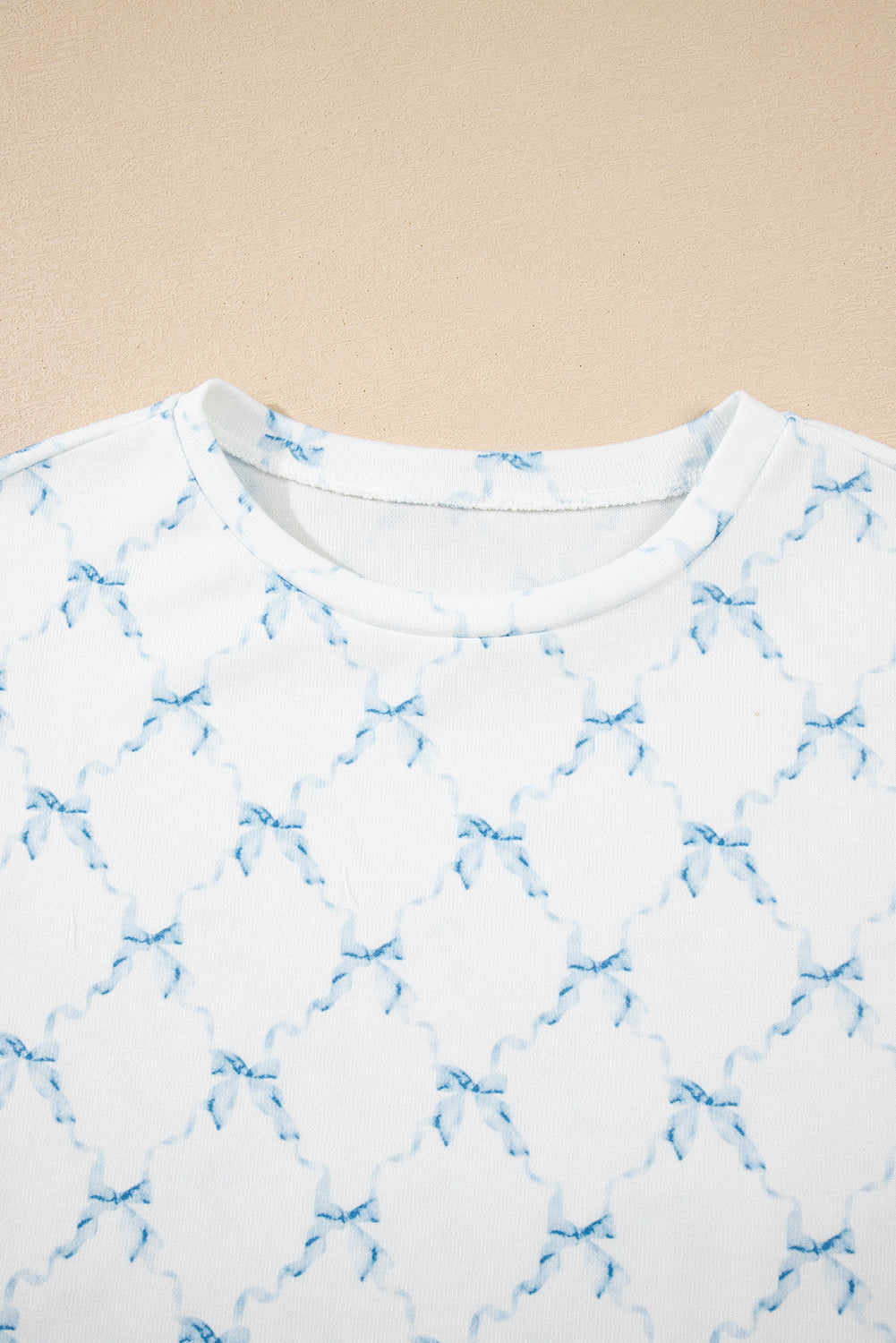 Sky Blue Bow Knot Geometric Print Lettuce Trim 2-Piece Lounge Set