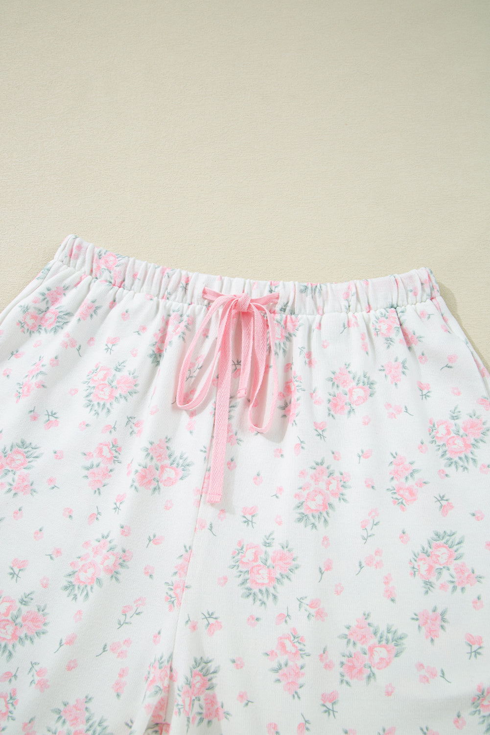 Pink Floral Lettuce Trim Tee & Shorts Ribbed Lounge Set