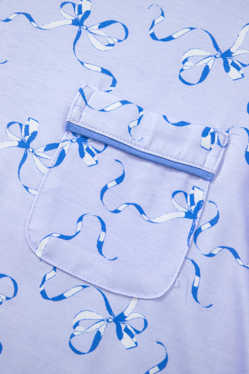 Sky Blue Bow Print Ruffled Short Lounge Set