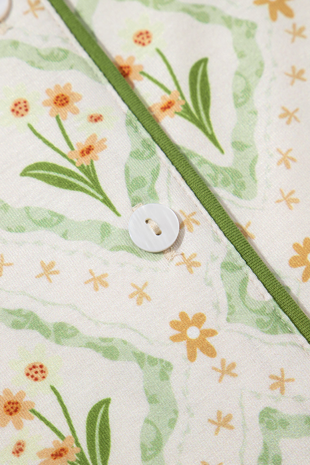 Green Floral Print Turn-Down Collar Short Pajama Set